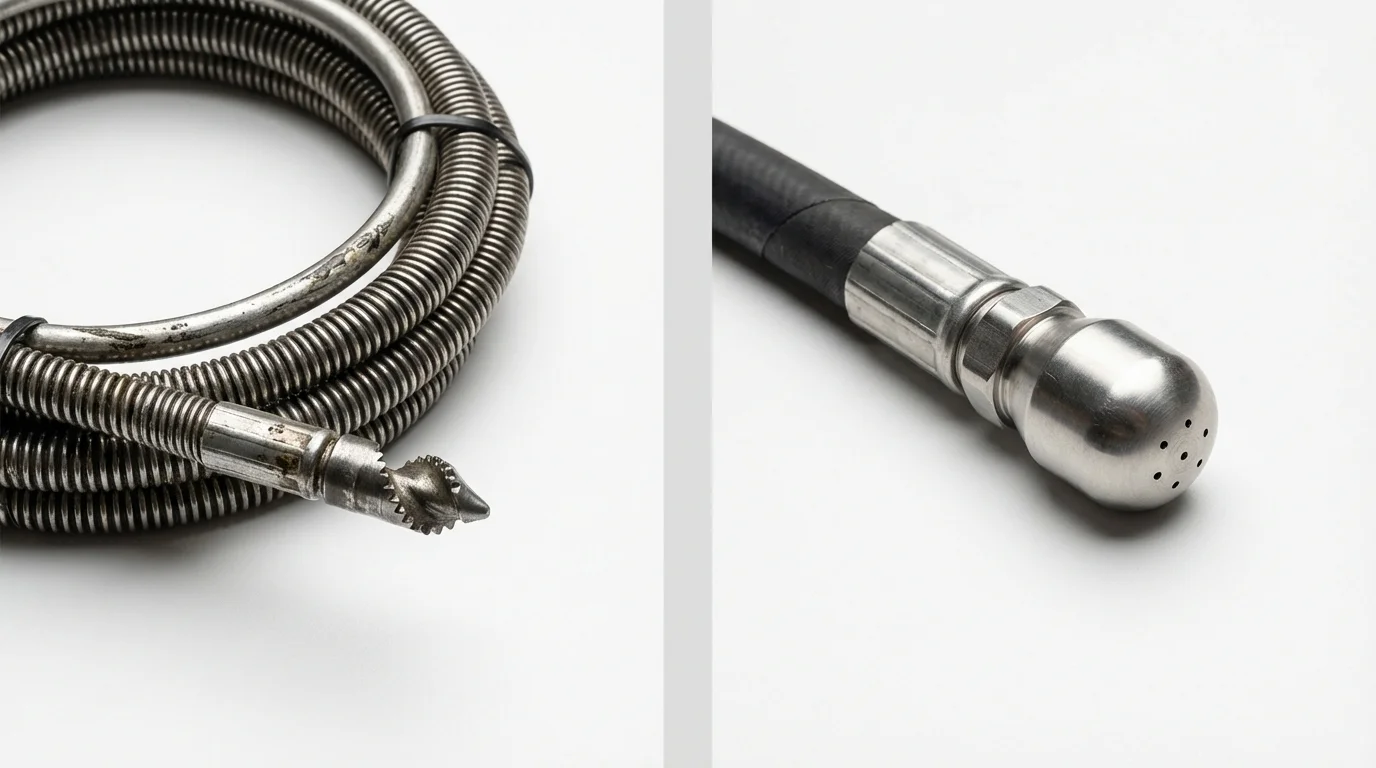 Drain snake cable and hydro jetting nozzle used for drain cleaning in Argyle, TX