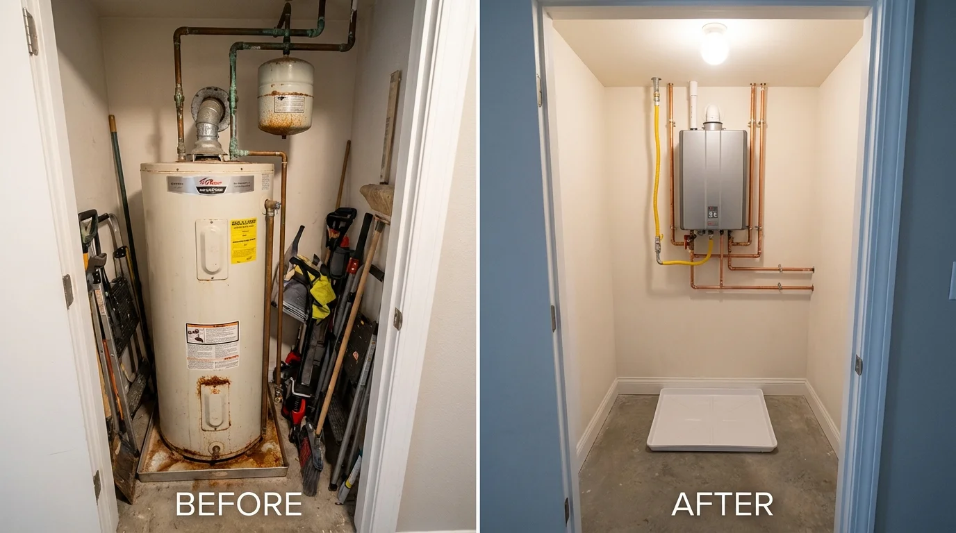 Tank water heater versus wall-mounted tankless unit comparison for Argyle, TX homeowners