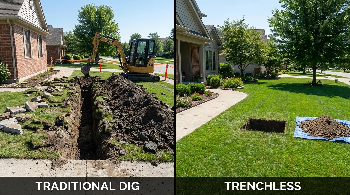 Trenchless sewer repair with minimal yard damage versus traditional excavation in Argyle, TX